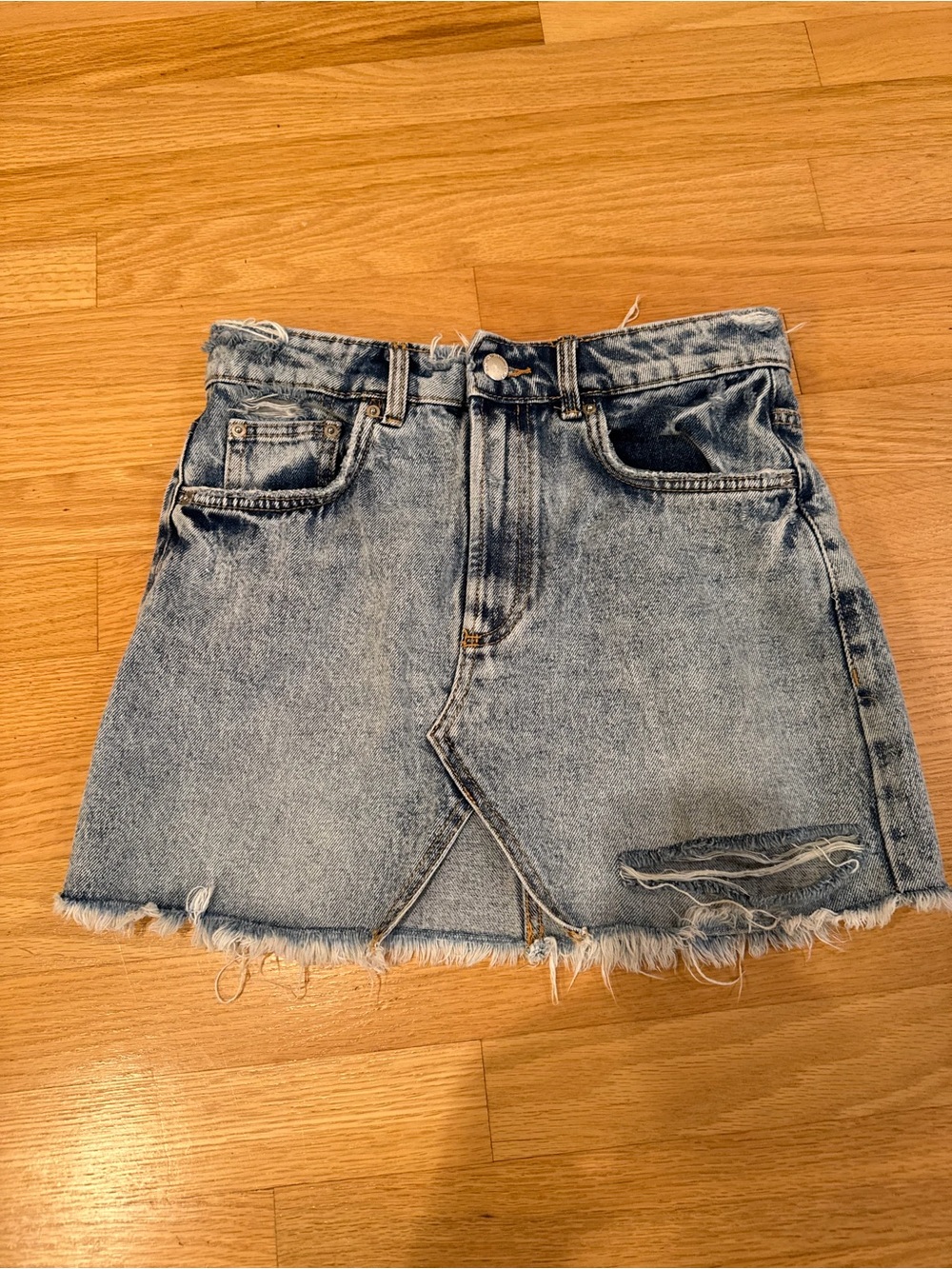 Zara Light Blue Distressed Denim Mini Skirt